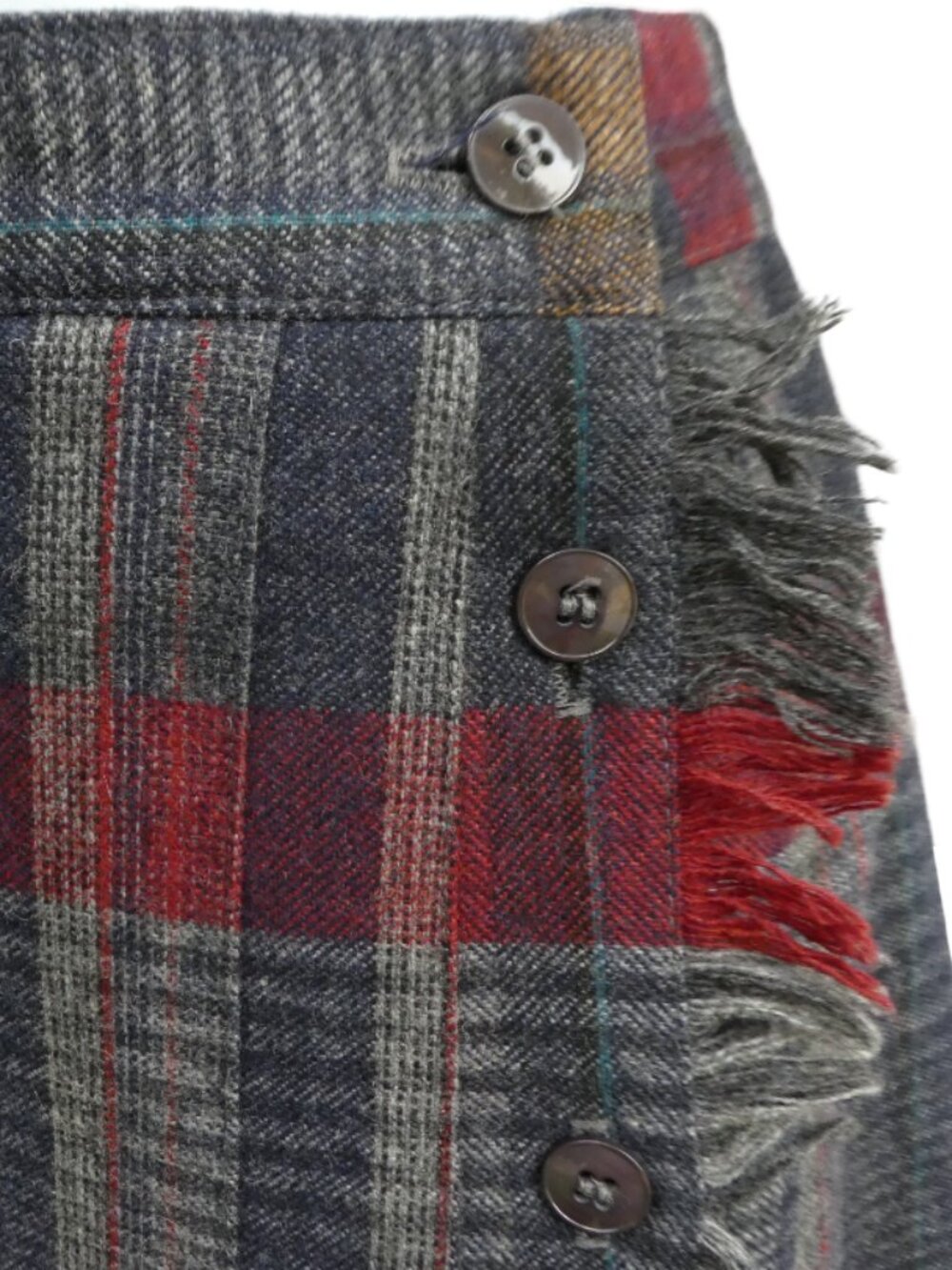 Vintage 60s Panther USA Pleated Midi Skirt Tartan Plaid WooL Blend Fringed Edge - Picture 6 of 8